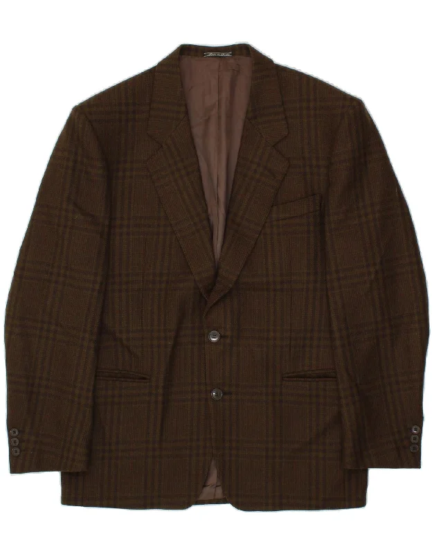 Minimalist Fashion VINTAGE Mens 2 Button Blazer Jacket IT 50 Large Brown Check New Wool