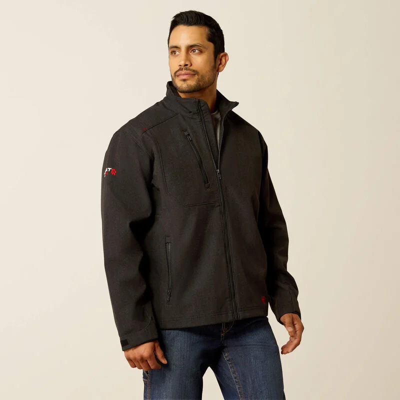 Modern Menswear Ariat Men's Flame Resistant Team Logo Softshell Flame Resist Jacket Black - 10051975