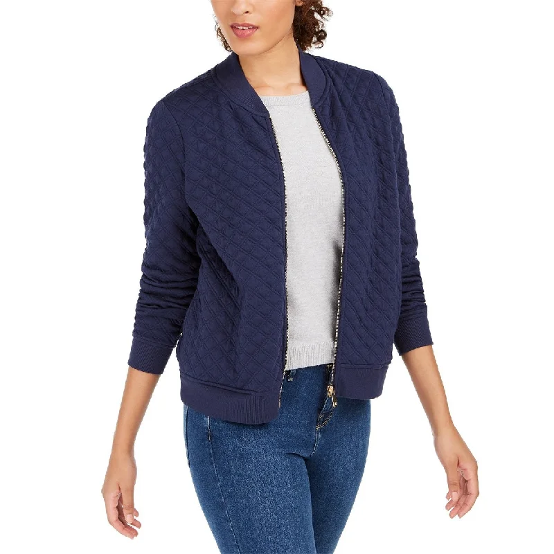 Designer Shirts Charter Club Women's Textured Knit Bomber Jacket Blue Size XX-Large