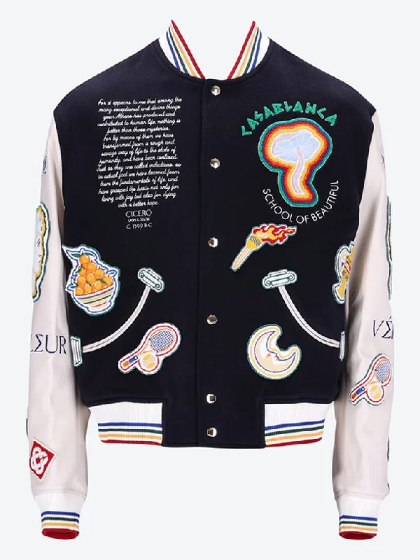 Business Casual Embroidered patchwork bomber jacket