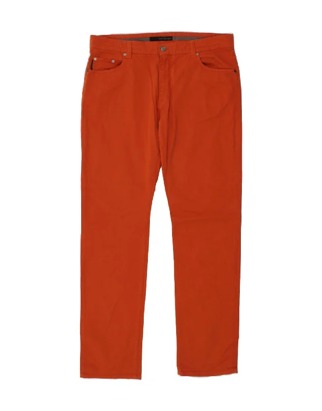 Vintage Fashion CALVIN KLEIN Mens Regular Slim Casual Trousers W36 L34  Orange Cotton