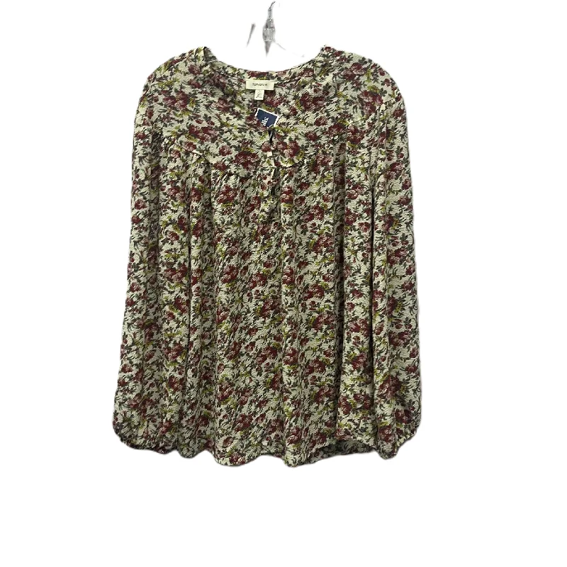 Modern Denim Top Long Sleeve By Tamara In Floral Print, Size: 1x