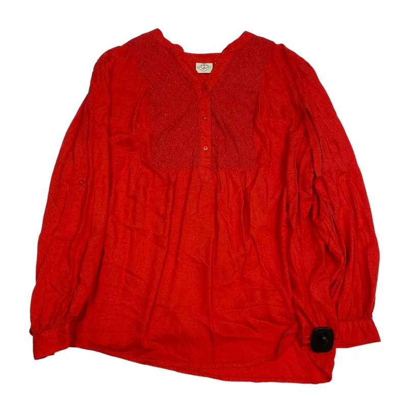 Stylish Hats Top Long Sleeve By St Johns Bay In Red, Size: 3x