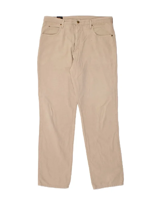 Business Attire LEE Mens Straight Casual Trousers W34 L33  Beige Cotton