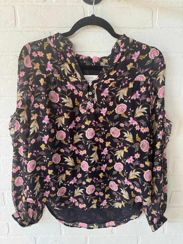 Casual Footwear Top Long Sleeve By Loft In Black & Pink, Size: Xs