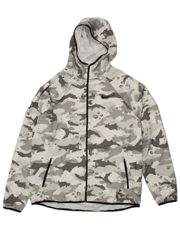 Winter Accessories NIKE Mens Hooded Rain Jacket UK 42 XL Grey Camouflage Polyester