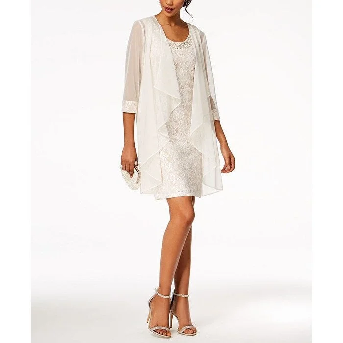 Modern Menswear R & M Richards Women's Embellished Lace Sheath Dress & Jacket White Size 16