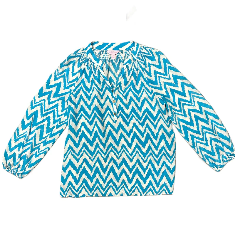 Work Clothes Top Long Sleeve Designer By Lilly Pulitzer In Blue & White, Size: Xs