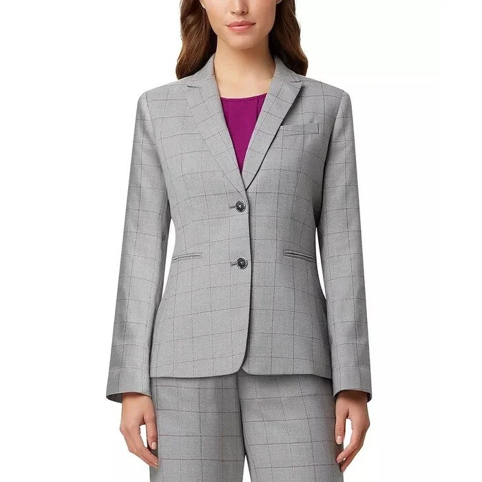 Sporty Looks Tahari ASL Women's Windowpane Plaid Jacket Gray Size 14