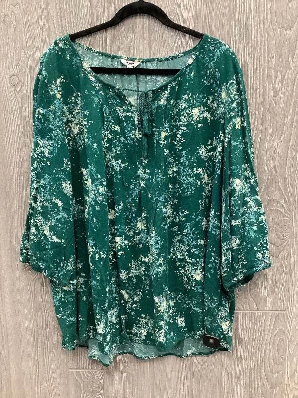 Printed Sweatshirts Top Long Sleeve By Sonoma In Green, Size: 3x