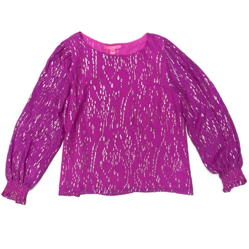 Funky Prints Top Long Sleeve Designer By Lilly Pulitzer In Gold & Purple, Size: L