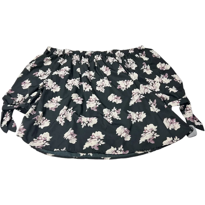 Cargo Shorts Top 3/4 Sleeve By Time to Bloom In Black Floral, Size: 3x