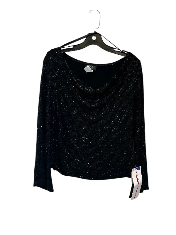 Formal Wear Top Long Sleeve By Xscape In Black & Silver, Size: L