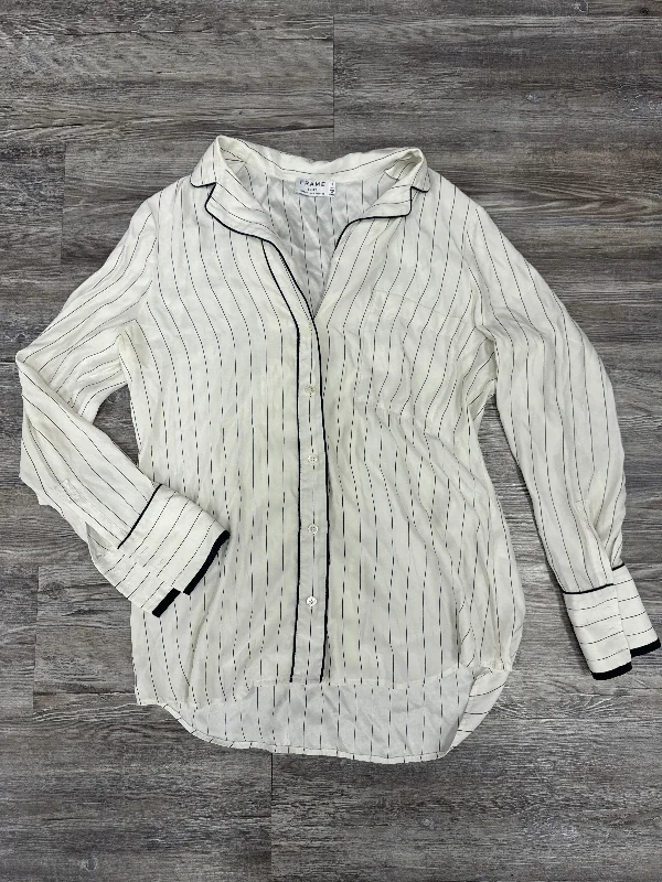 Sporty Jackets Top Long Sleeve Designer By Frame In White, Size: S