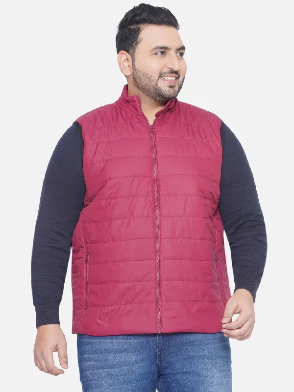 Knit Sweaters aLL - Plus Size Men's Regular Fit Red Solid Sleeveless Lightweight Padded Jacket