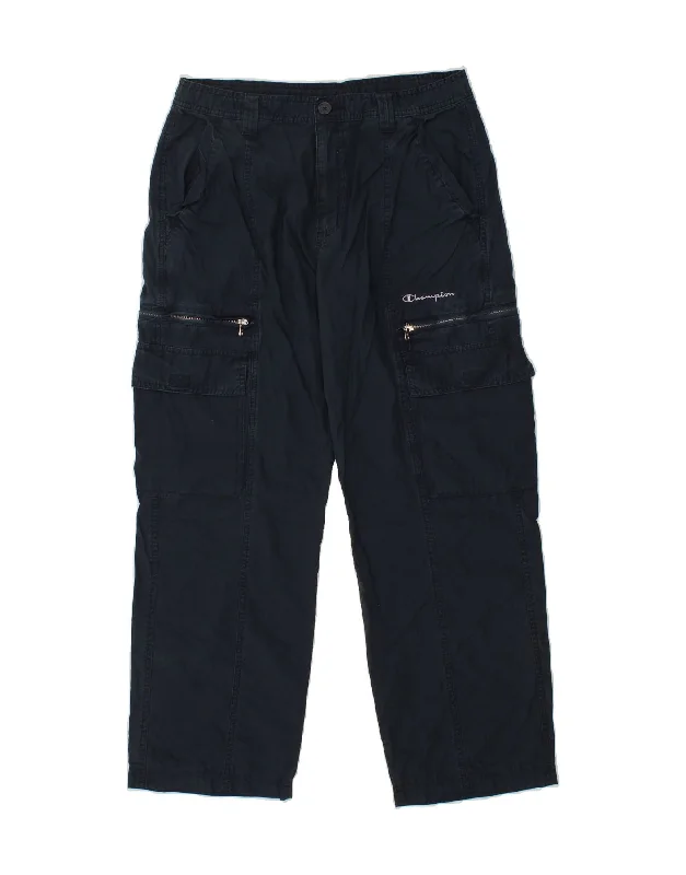 Stylish Trousers CHAMPION Mens Straight Cargo Trousers Small W29 L27 Navy Blue Cotton