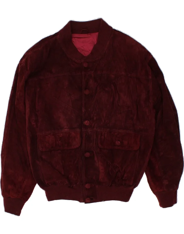 Summer Jackets VINTAGE Mens Suede Bomber Jacket IT 54 2XL Burgundy Leather