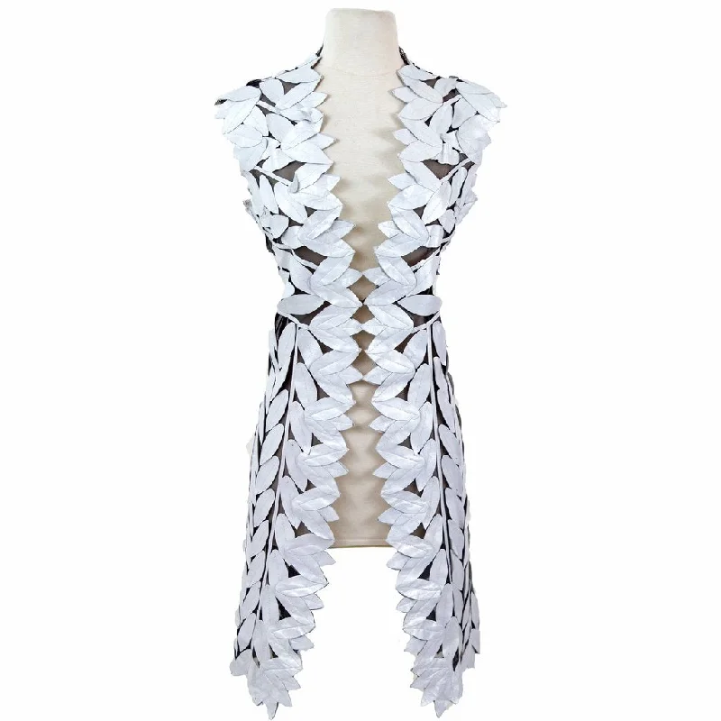 Business Attire Belgin Francis Classic Leaf Design Leather Midi Vest - WHITE