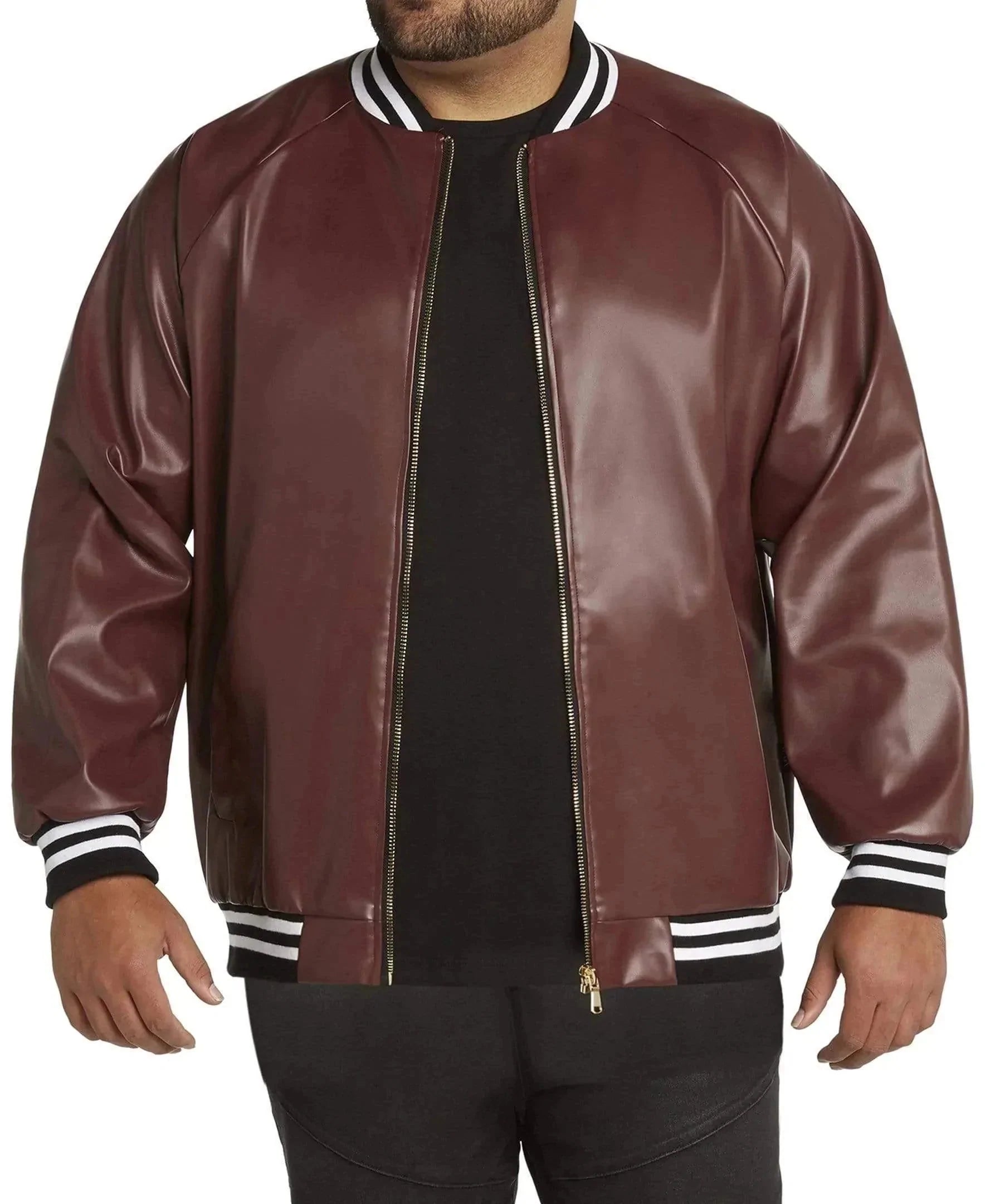 High-end Sneakers Faux Leather Stripe Bomber Jacket