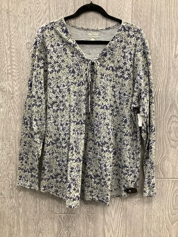 Printed Shirts Top Long Sleeve By Ruff Hewn In Grey, Size: 3x