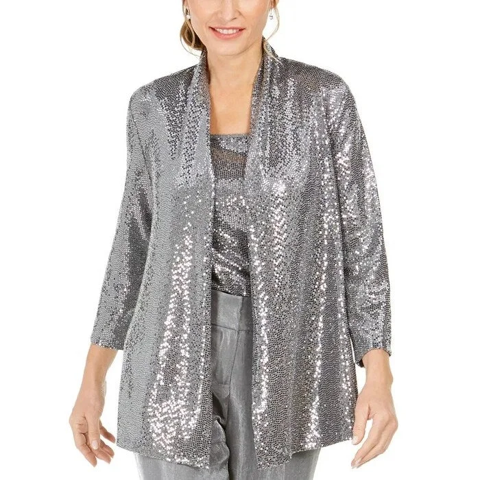 Street Shorts Kasper Women's Metallic Open-Front Jacket Silver Size Extra Large