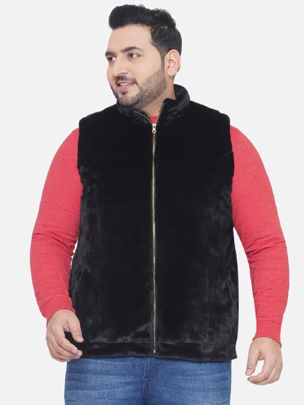 Printed Sweatshirts aLL - Plus Size Men's Regular Fit Black Solid Lightweight Fur Jacket