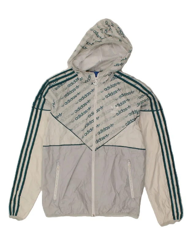 Leather Sneakers ADIDAS Mens Graphic Hooded Rain Jacket UK 34 XS White Colourblock