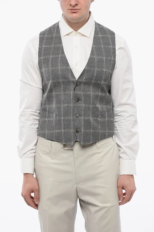 Denim Wear Corneliani Cc Collection Checked Virgin Wool Waistcoat