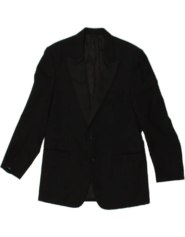 Streetwear Fashion VINTAGE Mens 2 Button Blazer Jacket IT 50 Large Black Virgin Wool