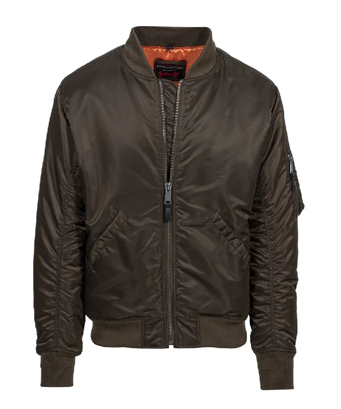 Street Casual Schott NYC Men's Nylon Flight Jacket - Brown