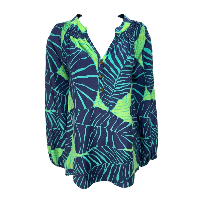 Printed Sweatshirts Silk Top Long Sleeve Designer By Lilly Pulitzer In Blue & Green, Size: S