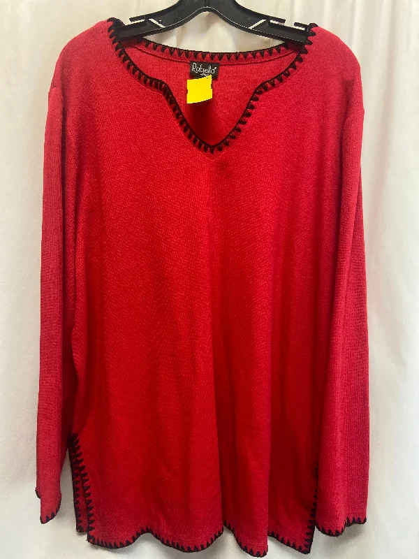 Designer Shirts Top Long Sleeve By Rafaella In Red, Size: 2x