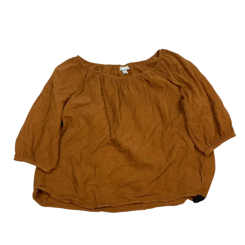 Leather Sneakers Top Long Sleeve By Ava & Viv In Orange, Size: 1x