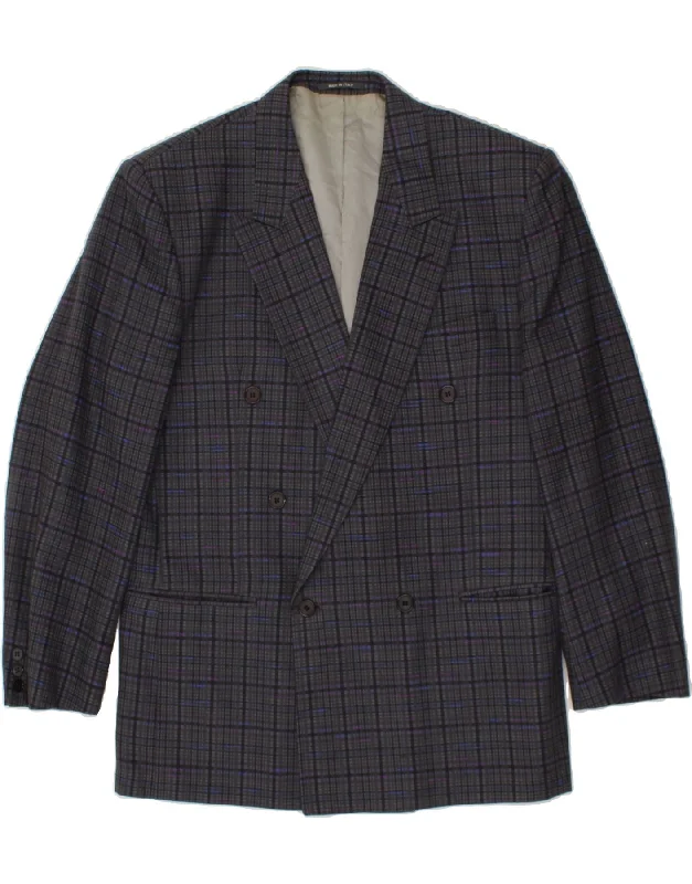 Graphic Tees LEBOLE Mens Double Breasted Blazer Jacket UK 40 Large Grey Check