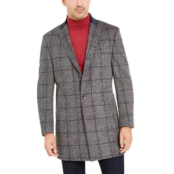 Classic Blazers Tallia Orange Men's Slim-Fit Gray Windowpane Overcoat Gray Size XX Large - XX-Large