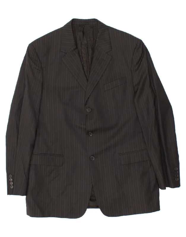 Chinos Style TRUSSARDI Mens 3 Button Blazer Jacket IT 54 2XL Black Striped Wool