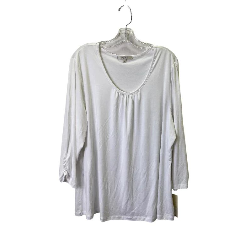 Street Shorts Top 3/4 Sleeve Basic By Sejour In White, Size:2X