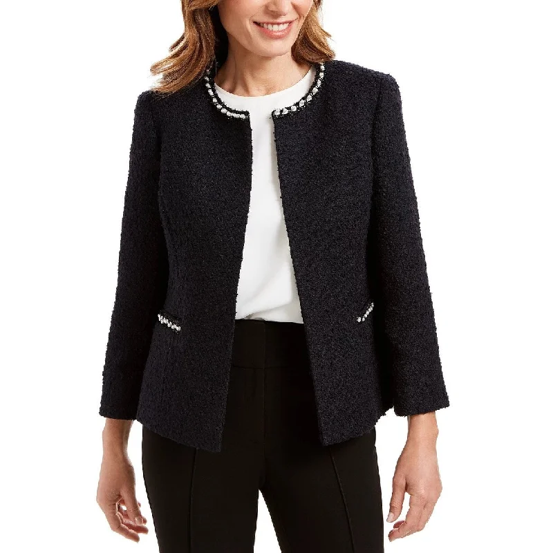 Casual Footwear Kasper Women's Faux Pearl Embellished Textured Jacket Navy Size 14