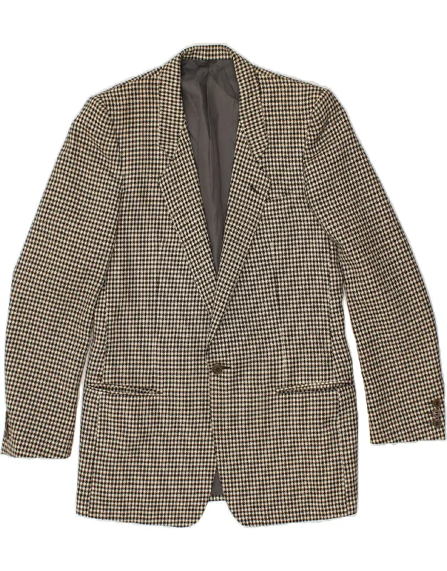 Denim Jackets CORNELIANI Mens 1 Button Blazer Jacket IT 50 Large Brown Houndstooth Wool