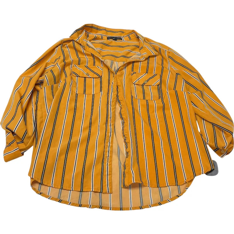 Vintage Fashion Top Long Sleeve By Adrienne Vittadini In Yellow, Size: Xl