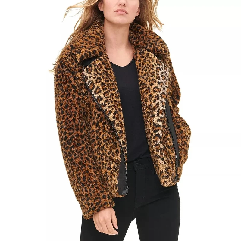 Formal Wear Levi's Women's Leopard Print Faux Shearling Moto Jacket Yellow Size M