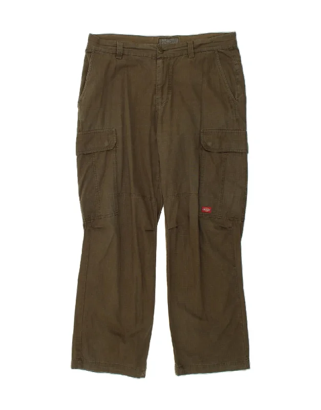 Preppy Style DICKIES Mens Straight Cargo Trousers W36 L32 Green Check Cotton