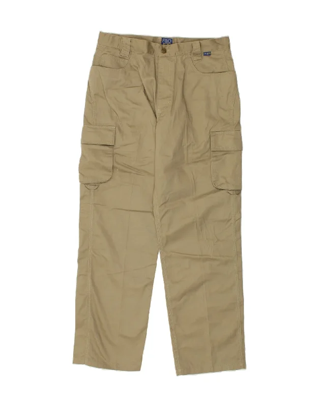 Fashion Accessories VINTAGE Mens Straight Cargo Trousers EU 50 Large W34 L31 Khaki Polyester