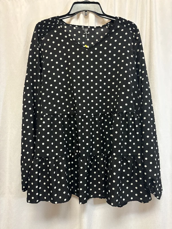 Summer Fashion Tunic Long Sleeve By Shein In Polkadot Pattern, Size: 2x