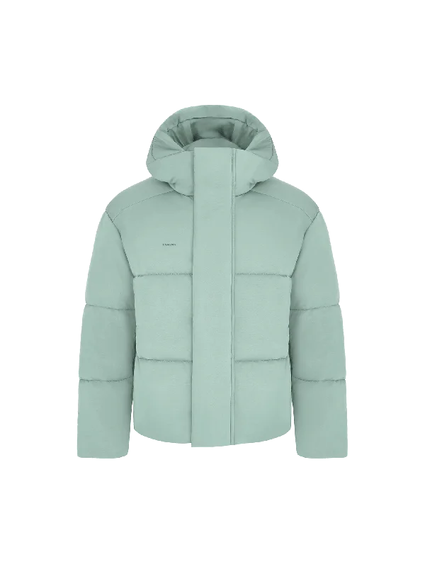 Smart Casual Men’s Flower-Warmth Recycled Nylon Puffer—eucalyptus blue