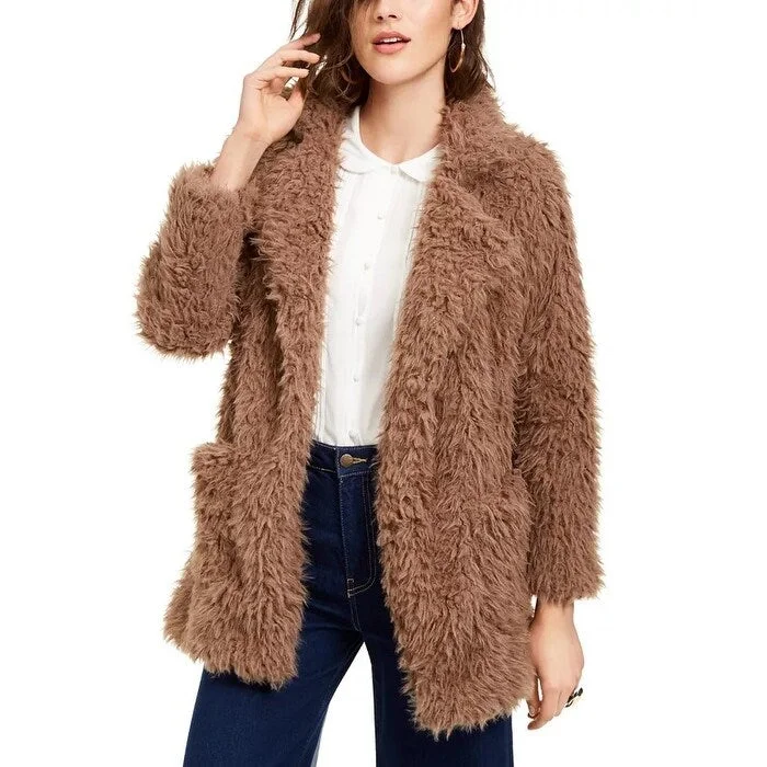 Slim-fit Jeans Sage The Label Women's Penny Lane Shaggy Faux-Fur Coat Dark Beige Size Small