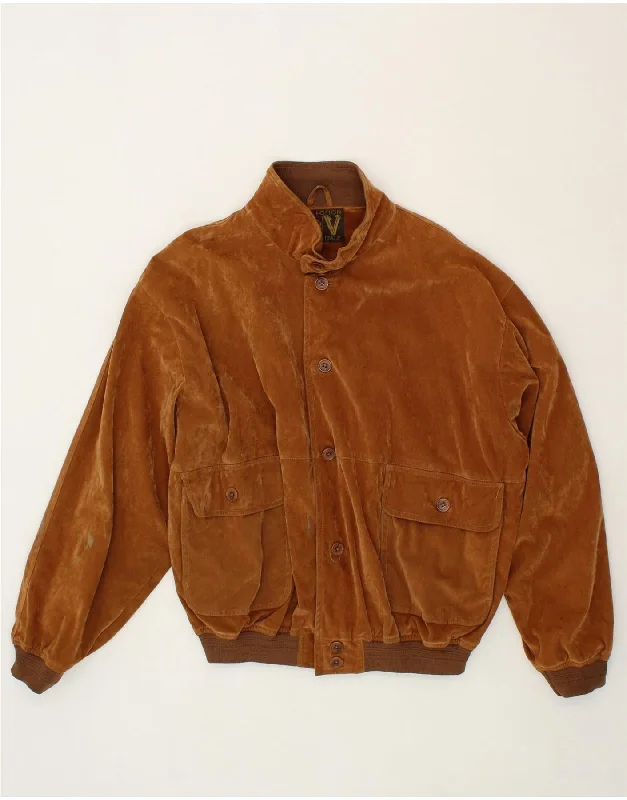 Classic Hoodies VINTAGE Mens Suede Bomber Jacket UK 42 XL Brown