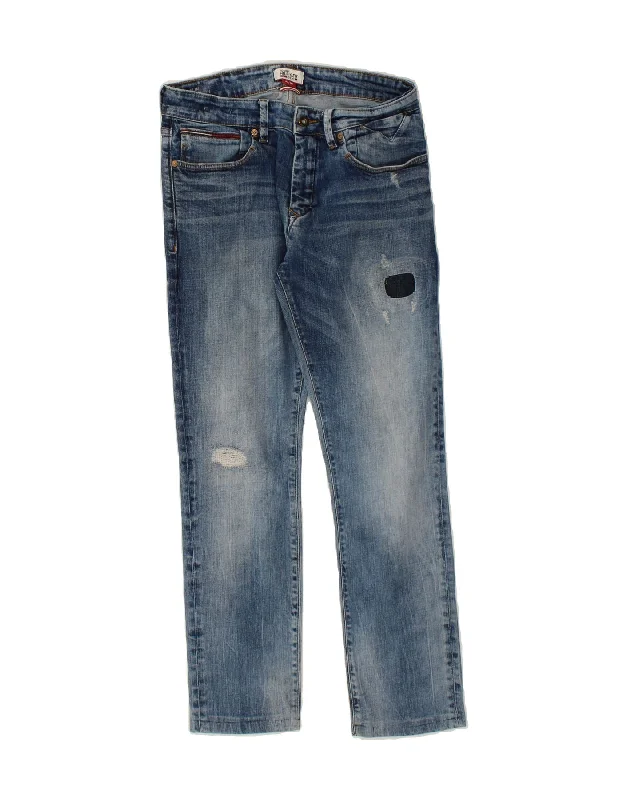 Street Style TOMMY HILFIGER Mens Distressed Slim Jeans W32 L28  Blue Cotton