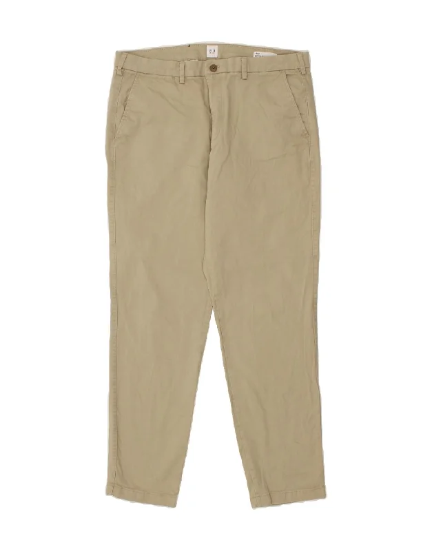 Relaxed Trousers GAP Mens Straight Tapered Chino Trousers W36 L32 Beige Cotton