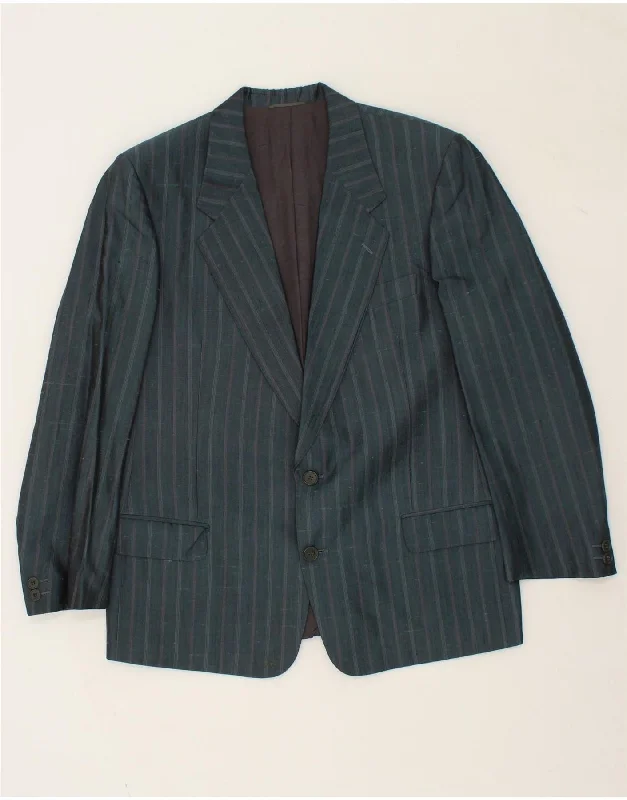 Button-up Shirts VINTAGE Mens 2 Button Blazer Jacket IT 52 XL Blue Striped Silk